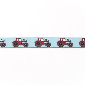 Webband Breite 16 mm Traktoren auf Hellblau